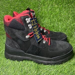 New $178 POLO Ralph Lauren OSLO TACTICAL BOOT SUEDE/WOOL BLACK/RED PLAID 10.5 D